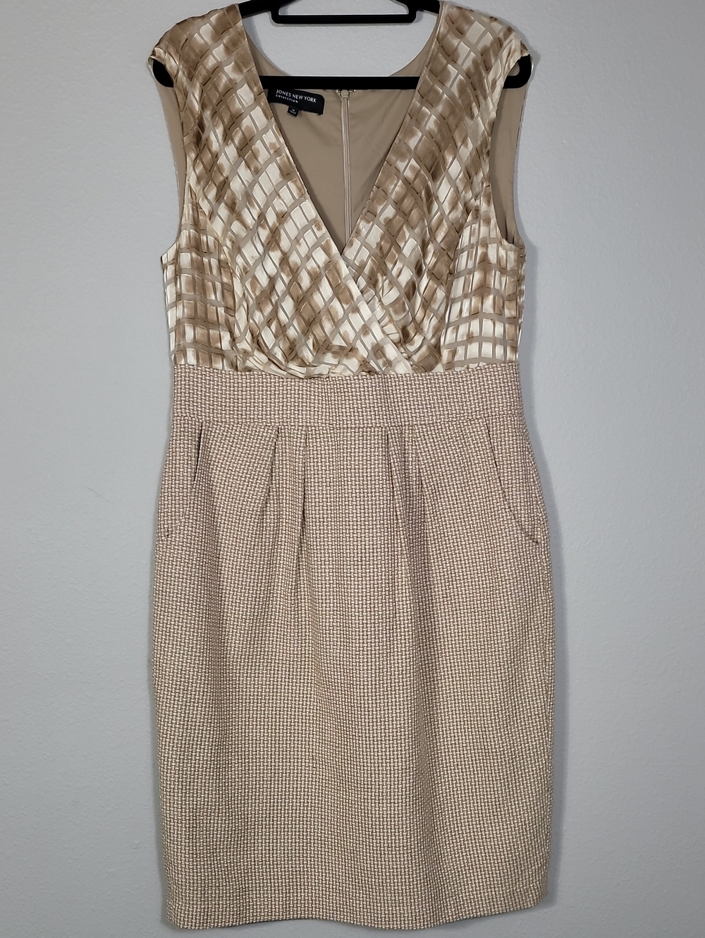 Jones New York Tweed A-Line Dress Size 10 Cream Brown Old Money Classic Preppy